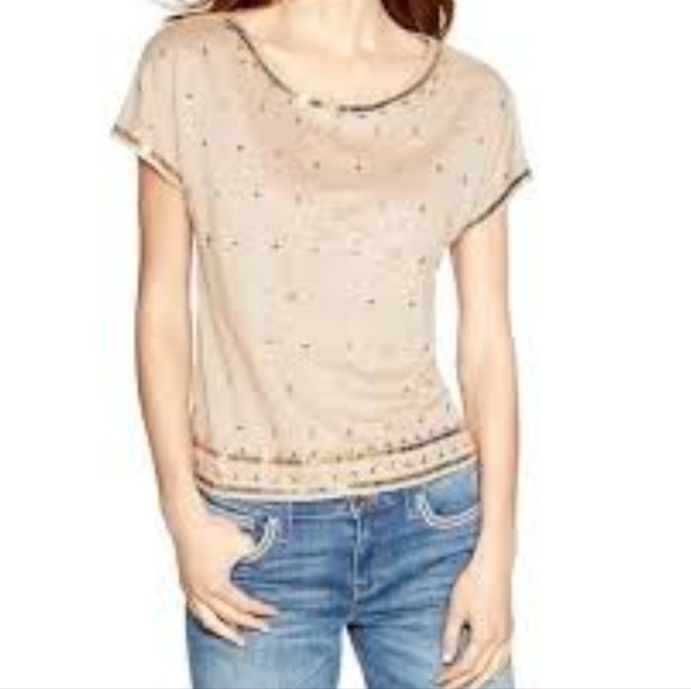 White House Black Market sequins embellish tan top women's size Large - Picture 2 of 12